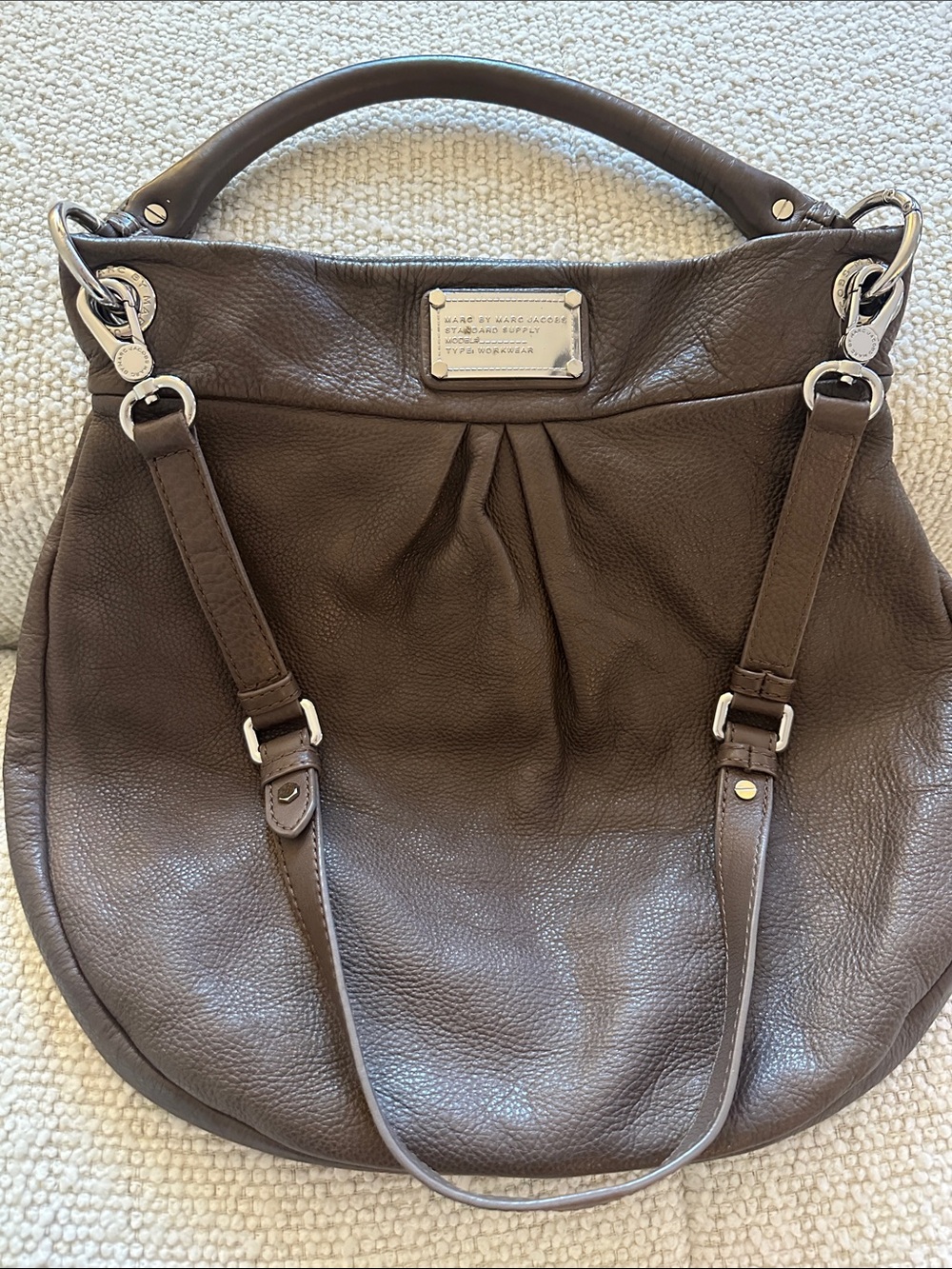 Marc Jacobs Dark Brown Pebbled Leather Shoulder Bag with Silver Hardware
